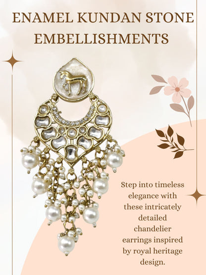 Gold Plated Traditional Kundan Drop Earrings for Women, Statement Chandbali Style Earrings with Stone Work and Beaded Dangling Drops, Festive Wedding Party Long Dangler Earrings-03