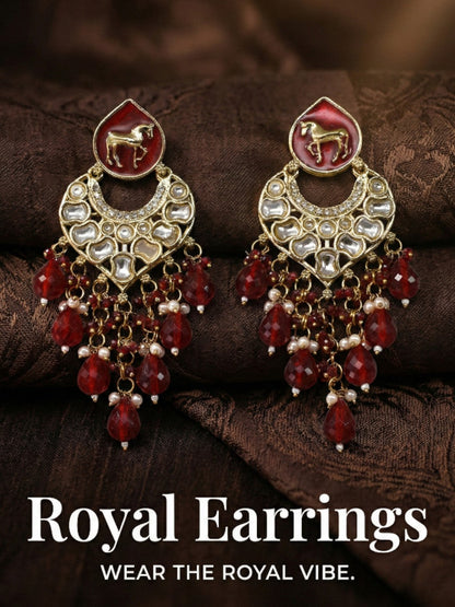 Gold Plated Traditional Kundan Drop Earrings for Women, Statement Chandbali Style Earrings with Stone Work and Beaded Dangling Drops, Festive Wedding Party Long Dangler Earrings-04