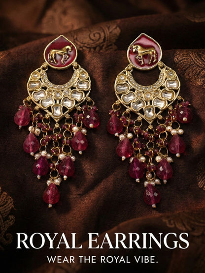 Gold Plated Traditional Kundan Drop Earrings for Women, Statement Chandbali Style Earrings with Stone Work and Beaded Dangling Drops, Festive Wedding Party Long Dangler Earrings-05
