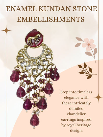 Gold Plated Traditional Kundan Drop Earrings for Women, Statement Chandbali Style Earrings with Stone Work and Beaded Dangling Drops, Festive Wedding Party Long Dangler Earrings-05