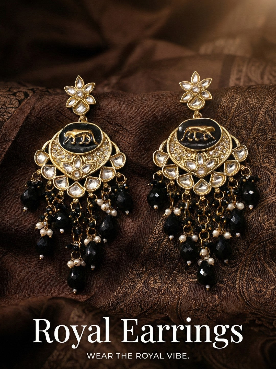 Gold Plated Traditional Kundan Drop Earrings for Women, Statement Chandbali Style Earrings with Stone Work and Beaded Dangling Drops, Festive Wedding Party Long Dangler Earrings-08