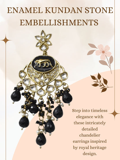 Gold Plated Traditional Kundan Drop Earrings for Women, Statement Chandbali Style Earrings with Stone Work and Beaded Dangling Drops, Festive Wedding Party Long Dangler Earrings-08