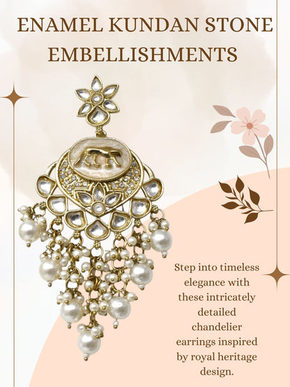 Gold Plated Traditional Kundan Drop Earrings for Women, Statement Chandbali Style Earrings with Stone Work and Beaded Dangling Drops, Festive Wedding Party Long Dangler Earrings-09