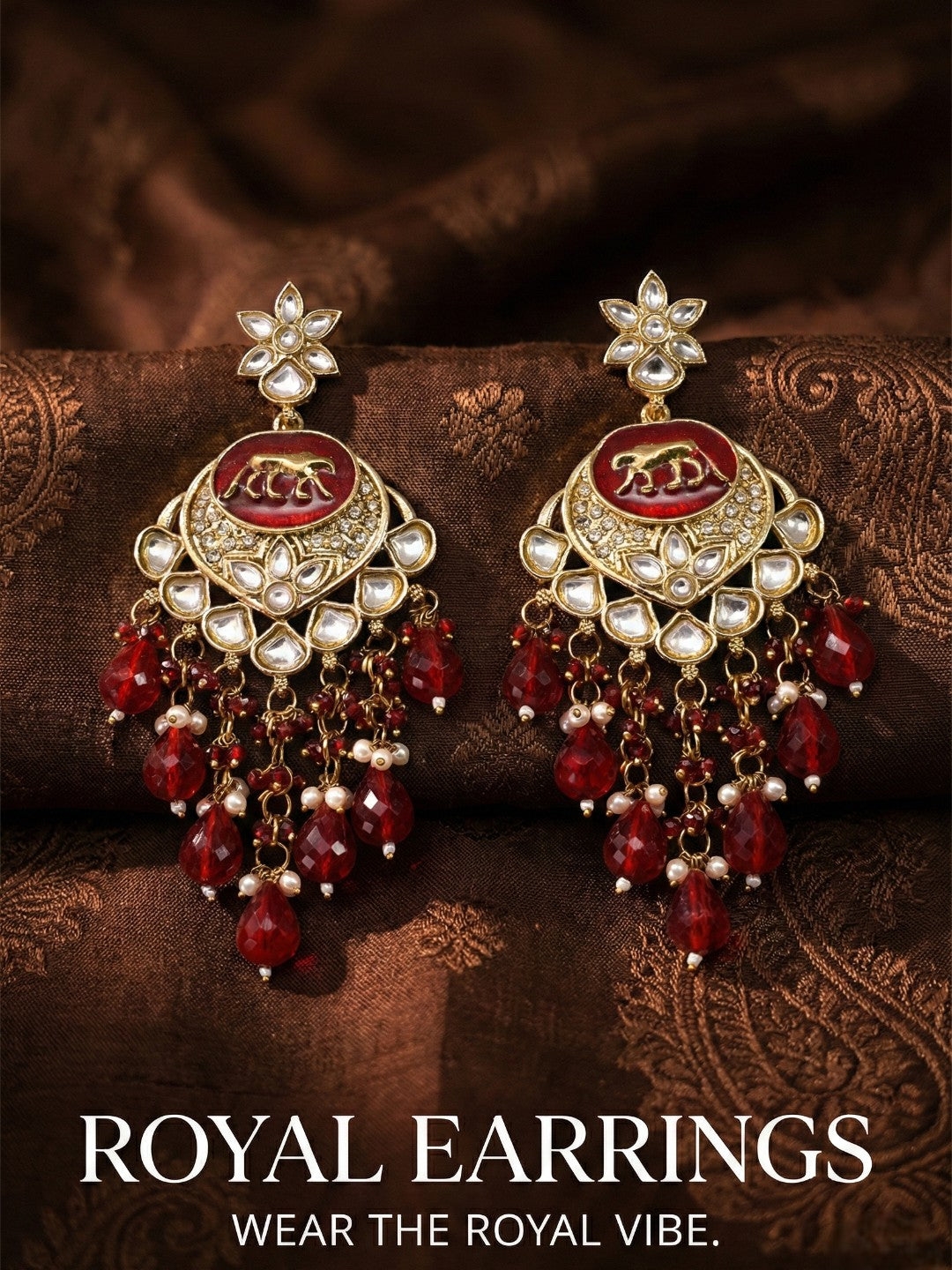 Gold Plated Traditional Kundan Drop Earrings for Women, Statement Chandbali Style Earrings with Stone Work and Beaded Dangling Drops, Festive Wedding Party Long Dangler Earrings-10