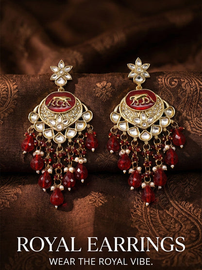 Gold Plated Traditional Kundan Drop Earrings for Women, Statement Chandbali Style Earrings with Stone Work and Beaded Dangling Drops, Festive Wedding Party Long Dangler Earrings-10