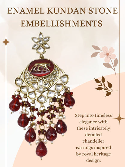 Gold Plated Traditional Kundan Drop Earrings for Women, Statement Chandbali Style Earrings with Stone Work and Beaded Dangling Drops, Festive Wedding Party Long Dangler Earrings-10