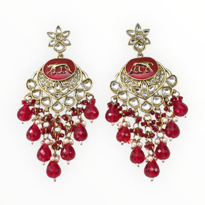 Gold Plated Traditional Kundan Drop Earrings for Women, Statement Chandbali Style Earrings with Stone Work and Beaded Dangling Drops, Festive Wedding Party Long Dangler Earrings-11