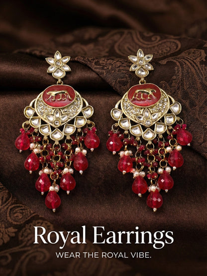 Gold Plated Traditional Kundan Drop Earrings for Women, Statement Chandbali Style Earrings with Stone Work and Beaded Dangling Drops, Festive Wedding Party Long Dangler Earrings-11