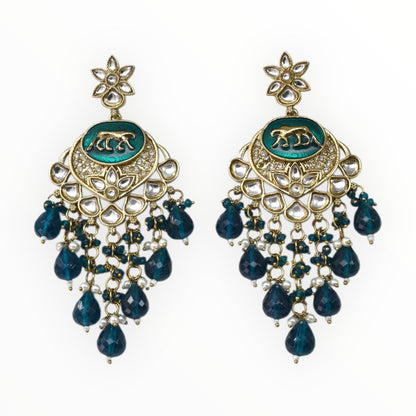 Gold Plated Traditional Kundan Drop Earrings for Women, Statement Chandbali Style Earrings with Stone Work and Beaded Dangling Drops, Festive Wedding Party Long Dangler Earrings-12