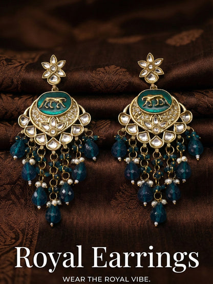 Gold Plated Traditional Kundan Drop Earrings for Women, Statement Chandbali Style Earrings with Stone Work and Beaded Dangling Drops, Festive Wedding Party Long Dangler Earrings-12