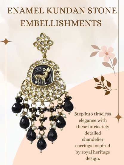 Gold Plated Traditional Kundan Drop Earrings for Women, Statement Chandbali Style Earrings with Stone Work and Beaded Dangling Drops, Festive Wedding Party Long Dangler Earrings-14