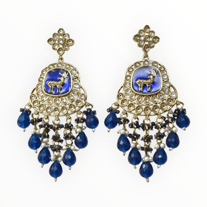 Gold Plated Traditional Kundan Drop Earrings for Women, Statement Chandbali Style Earrings with Stone Work and Beaded Dangling Drops, Festive Wedding Party Long Dangler Earrings-15