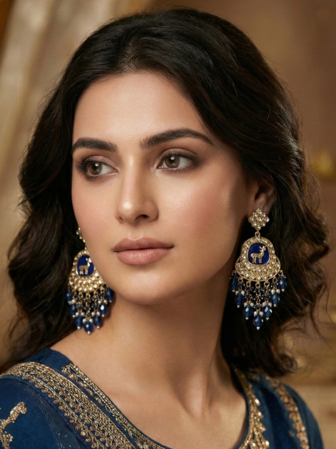 Gold Plated Traditional Kundan Drop Earrings for Women, Statement Chandbali Style Earrings with Stone Work and Beaded Dangling Drops, Festive Wedding Party Long Dangler Earrings-15