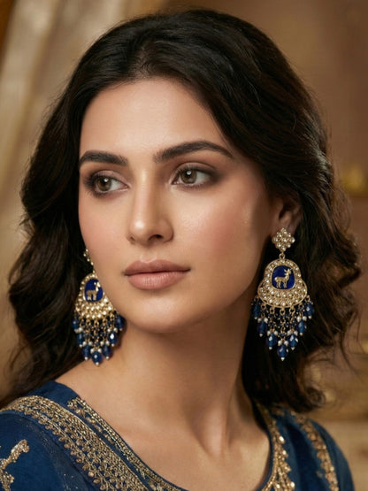Gold Plated Traditional Kundan Drop Earrings for Women, Statement Chandbali Style Earrings with Stone Work and Beaded Dangling Drops, Festive Wedding Party Long Dangler Earrings-15