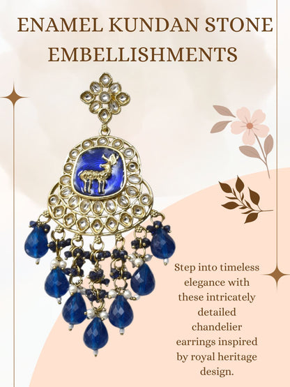 Gold Plated Traditional Kundan Drop Earrings for Women, Statement Chandbali Style Earrings with Stone Work and Beaded Dangling Drops, Festive Wedding Party Long Dangler Earrings-15