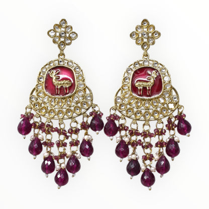 Gold Plated Traditional Kundan Drop Earrings for Women, Statement Chandbali Style Earrings with Stone Work and Beaded Dangling Drops, Festive Wedding Party Long Dangler Earrings-18