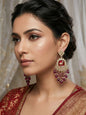 Gold Plated Traditional Kundan Drop Earrings for Women, Statement Chandbali Style Earrings with Stone Work and Beaded Dangling Drops, Festive Wedding Party Long Dangler Earrings-18