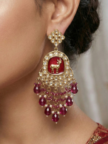 Gold Plated Traditional Kundan Drop Earrings for Women, Statement Chandbali Style Earrings with Stone Work and Beaded Dangling Drops, Festive Wedding Party Long Dangler Earrings-18