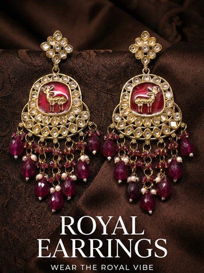 Gold Plated Traditional Kundan Drop Earrings for Women, Statement Chandbali Style Earrings with Stone Work and Beaded Dangling Drops, Festive Wedding Party Long Dangler Earrings-18