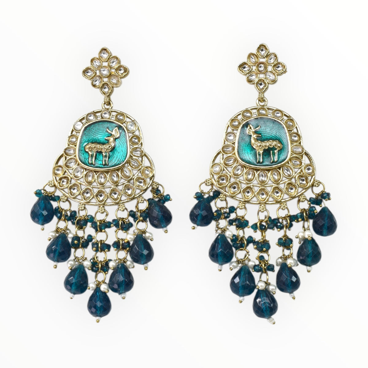 Gold Plated Traditional Kundan Drop Earrings for Women, Statement Chandbali Style Earrings with Stone Work and Beaded Dangling Drops, Festive Wedding Party Long Dangler Earrings-19