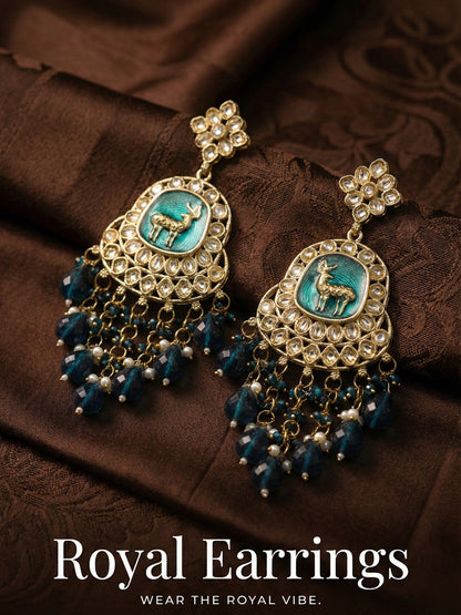 Gold Plated Traditional Kundan Drop Earrings for Women, Statement Chandbali Style Earrings with Stone Work and Beaded Dangling Drops, Festive Wedding Party Long Dangler Earrings-19