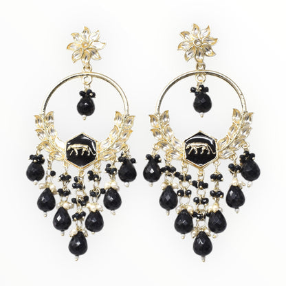 Gold Plated Traditional Kundan Drop Earrings for Women, Statement Chandbali Style Earrings with Stone Work and Beaded Dangling Drops, Festive Wedding Party Long Dangler Earrings-21