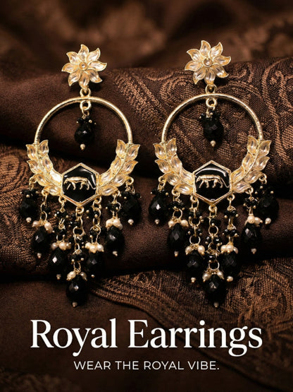 Gold Plated Traditional Kundan Drop Earrings for Women, Statement Chandbali Style Earrings with Stone Work and Beaded Dangling Drops, Festive Wedding Party Long Dangler Earrings-21