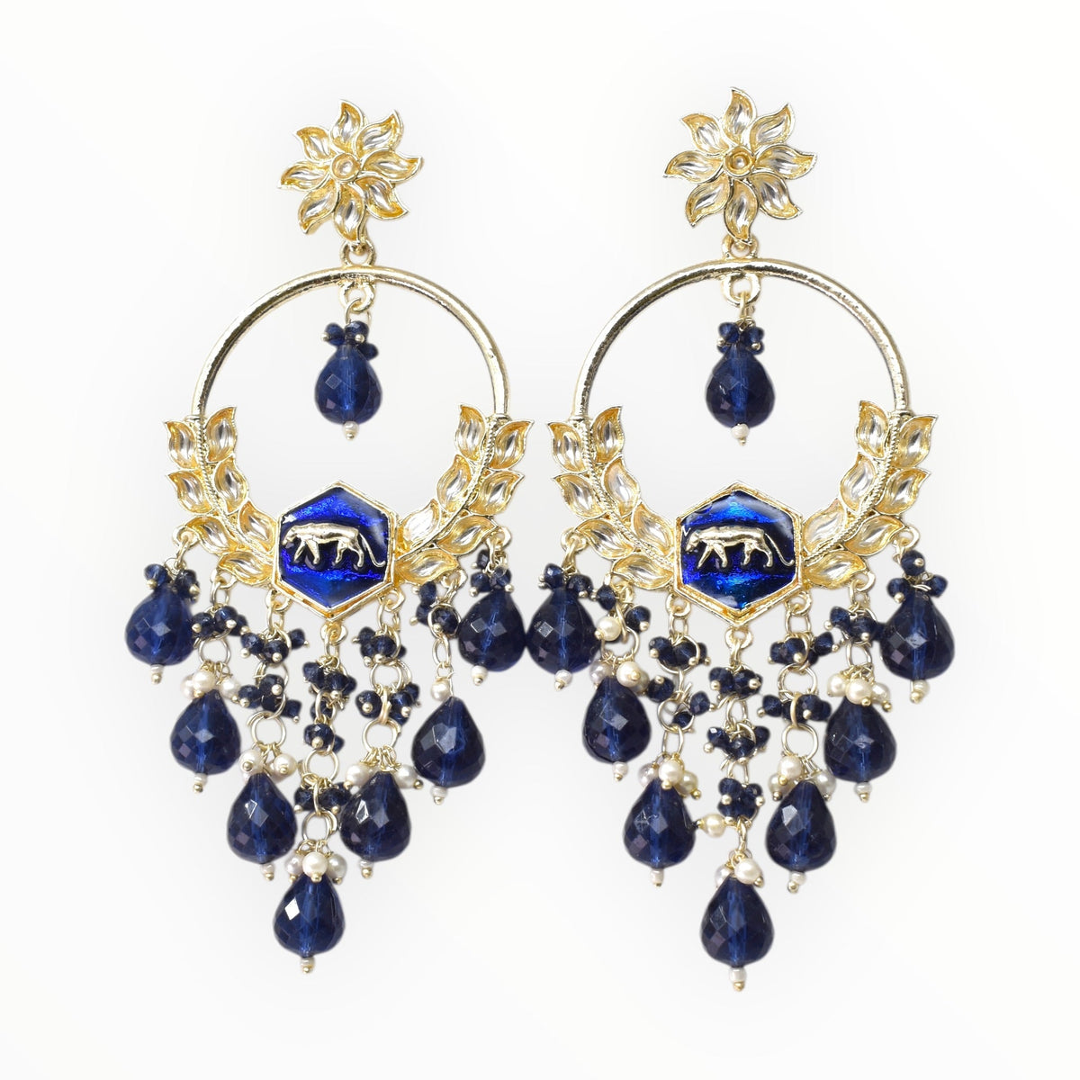 Gold Plated Traditional Kundan Drop Earrings for Women, Statement Chandbali Style Earrings with Stone Work and Beaded Dangling Drops, Festive Wedding Party Long Dangler Earrings-22