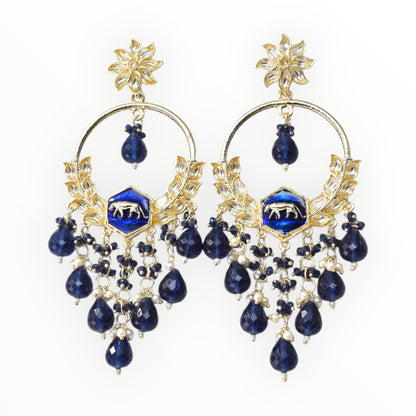 Gold Plated Traditional Kundan Drop Earrings for Women, Statement Chandbali Style Earrings with Stone Work and Beaded Dangling Drops, Festive Wedding Party Long Dangler Earrings-22
