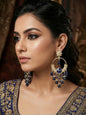 Gold Plated Traditional Kundan Drop Earrings for Women, Statement Chandbali Style Earrings with Stone Work and Beaded Dangling Drops, Festive Wedding Party Long Dangler Earrings-22