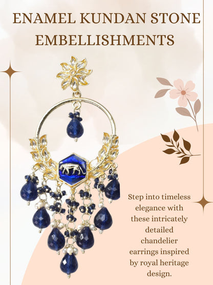 Gold Plated Traditional Kundan Drop Earrings for Women, Statement Chandbali Style Earrings with Stone Work and Beaded Dangling Drops, Festive Wedding Party Long Dangler Earrings-22