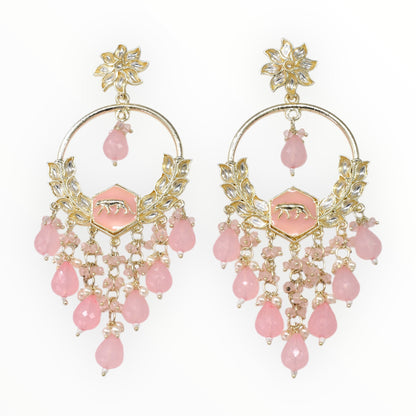 Gold Plated Traditional Kundan Drop Earrings for Women, Statement Chandbali Style Earrings with Stone Work and Beaded Dangling Drops, Festive Wedding Party Long Dangler Earrings-23