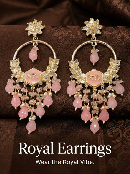 Gold Plated Traditional Kundan Drop Earrings for Women, Statement Chandbali Style Earrings with Stone Work and Beaded Dangling Drops, Festive Wedding Party Long Dangler Earrings-23