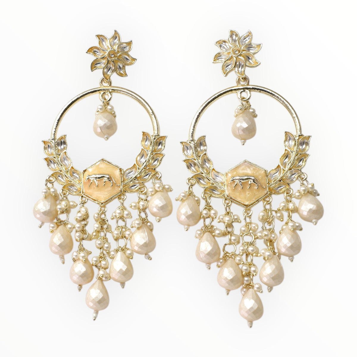 Gold Plated Traditional Kundan Drop Earrings for Women, Statement Chandbali Style Earrings with Stone Work and Beaded Dangling Drops, Festive Wedding Party Long Dangler Earrings-24