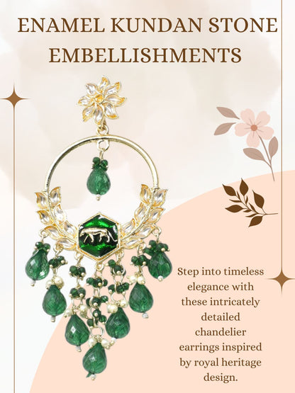 Gold Plated Traditional Kundan Drop Earrings for Women, Statement Chandbali Style Earrings with Stone Work and Beaded Dangling Drops, Festive Wedding Party Long Dangler Earrings-25