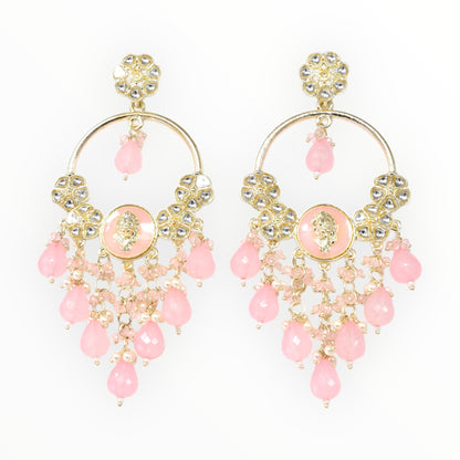 Gold Plated Traditional Kundan Drop Earrings for Women, Statement Chandbali Style Earrings with Stone Work and Beaded Dangling Drops, Festive Wedding Party Long Dangler Earrings-29