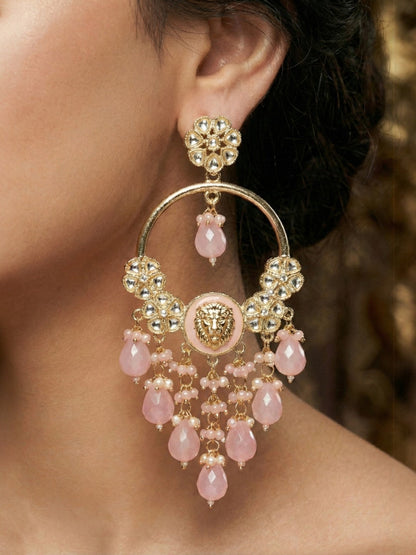 Gold Plated Traditional Kundan Drop Earrings for Women, Statement Chandbali Style Earrings with Stone Work and Beaded Dangling Drops, Festive Wedding Party Long Dangler Earrings-29