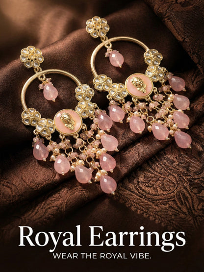 Gold Plated Traditional Kundan Drop Earrings for Women, Statement Chandbali Style Earrings with Stone Work and Beaded Dangling Drops, Festive Wedding Party Long Dangler Earrings-29