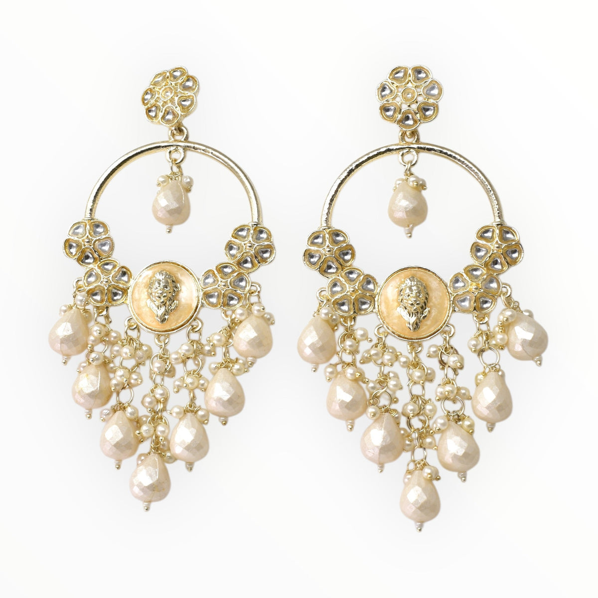 Gold Plated Traditional Kundan Drop Earrings for Women, Statement Chandbali Style Earrings with Stone Work and Beaded Dangling Drops, Festive Wedding Party Long Dangler Earrings-30
