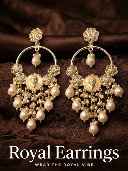 Gold Plated Traditional Kundan Drop Earrings for Women, Statement Chandbali Style Earrings with Stone Work and Beaded Dangling Drops, Festive Wedding Party Long Dangler Earrings-30
