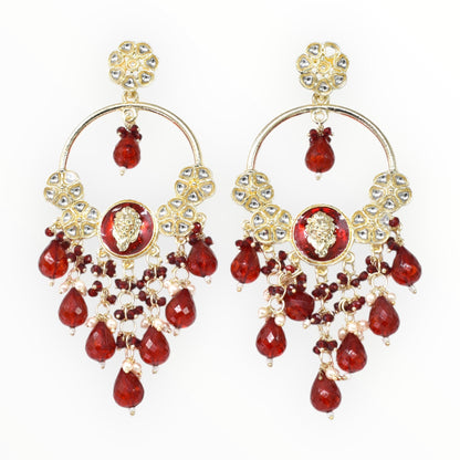 Gold Plated Traditional Kundan Drop Earrings for Women, Statement Chandbali Style Earrings with Stone Work and Beaded Dangling Drops, Festive Wedding Party Long Dangler Earrings-32