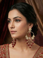 Gold Plated Traditional Kundan Drop Earrings for Women, Statement Chandbali Style Earrings with Stone Work and Beaded Dangling Drops, Festive Wedding Party Long Dangler Earrings-32