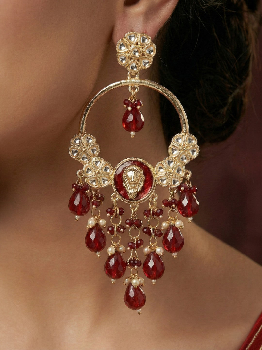 Gold Plated Traditional Kundan Drop Earrings for Women, Statement Chandbali Style Earrings with Stone Work and Beaded Dangling Drops, Festive Wedding Party Long Dangler Earrings-32