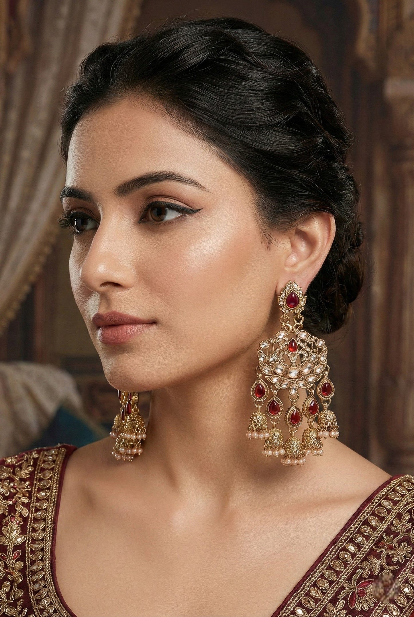 Partywear-earrings,chandeliar,partywear,Kashmiri earring-EAR-CFB-S02-MRN