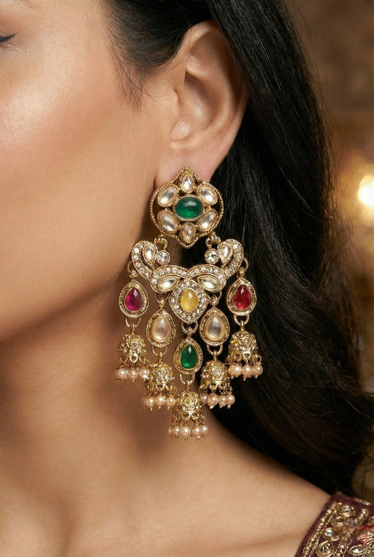 Partywear-earrings,chandeliar,partywear,Kashmiri earring-EAR-CFB-S04-MLT