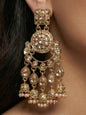 Gold Plated, Premium Polki Style Chandbali Jhumka Earrings for Women, Traditional Bridal Ethnic Dangling Earring with Kundan & Heavy Long Earring, Wedding Festive Party Statement Luxury Jewellery-11