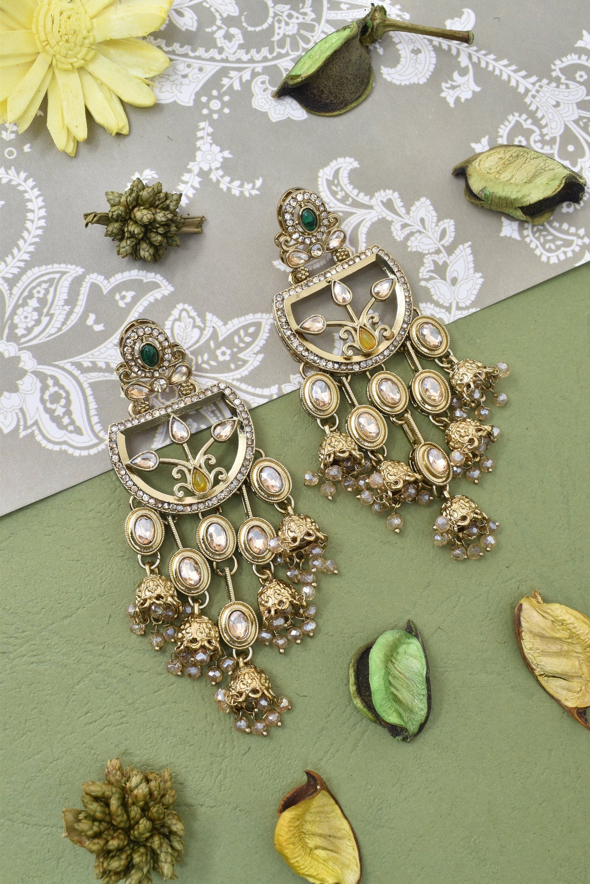 Gold Plated, Premium Multi Stylish Chandbali Jhumka Earrings for Women, Traditional Bridal Ethnic Dangling Earring with Kundan & Heavy Long Earring, Wedding Festive Party Statement Luxury Jewellery-13