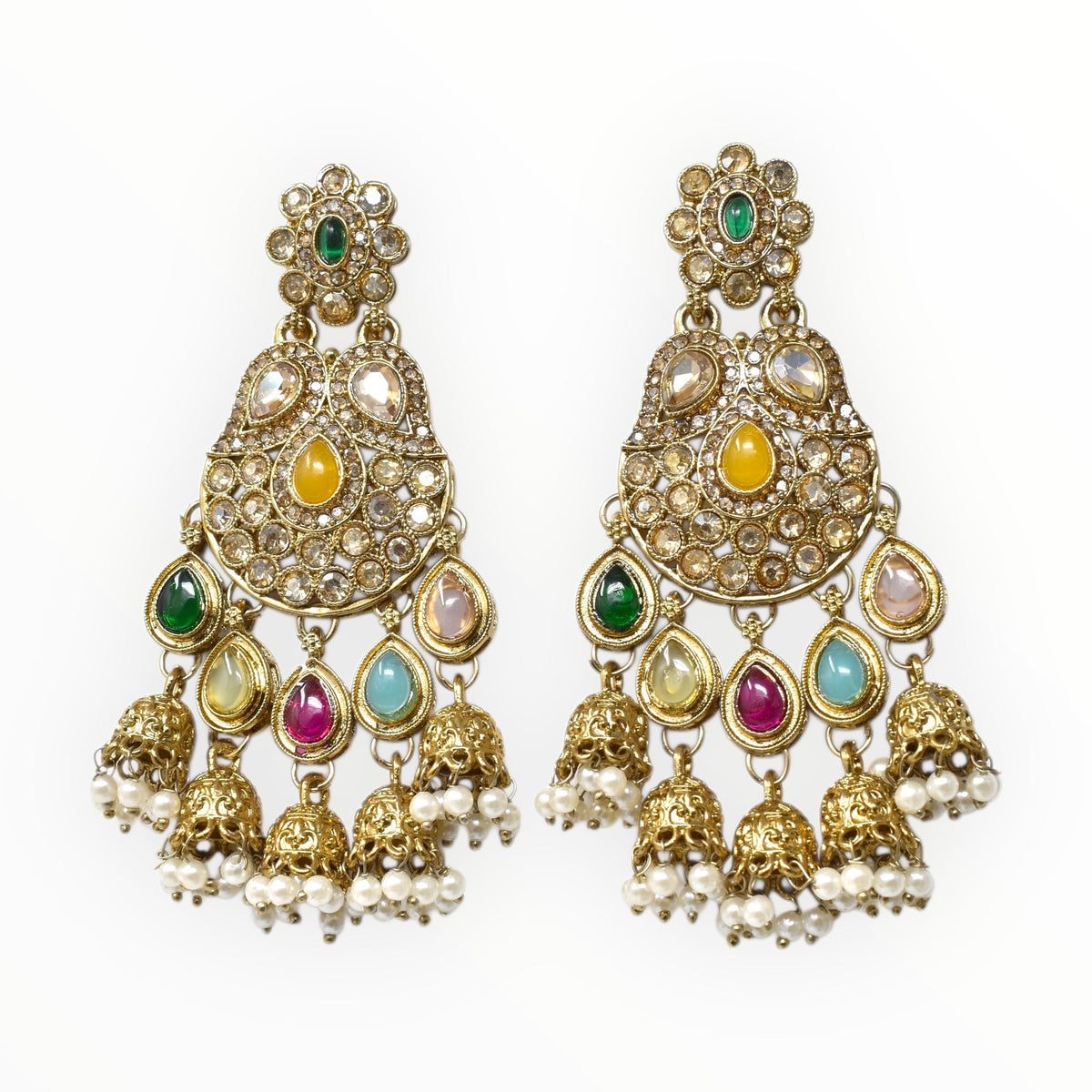 Gold Plated Traditional Kundan Drop Earrings for Women, Statement Chandbali Style Earrings with Stone Work and Beaded Dangling Drops, Festive Wedding Party Long Dangler Earrings-33