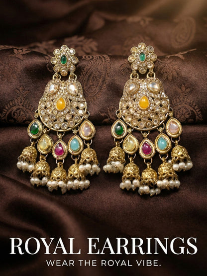 Gold Plated Traditional Kundan Drop Earrings for Women, Statement Chandbali Style Earrings with Stone Work and Beaded Dangling Drops, Festive Wedding Party Long Dangler Earrings-33