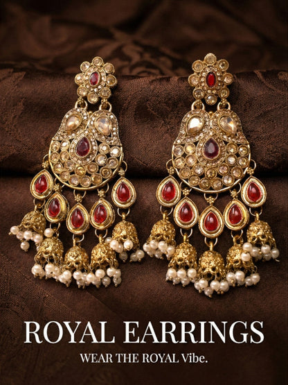 Gold Plated Traditional Kundan Drop Earrings for Women, Statement Chandbali Style Earrings with Stone Work and Beaded Dangling Drops, Festive Wedding Party Long Dangler Earrings-34